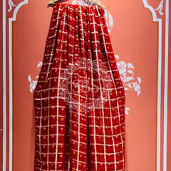 PURE GEORGETTE BHANDEJ GHATCHOLA SAREE Maroon / Free Size