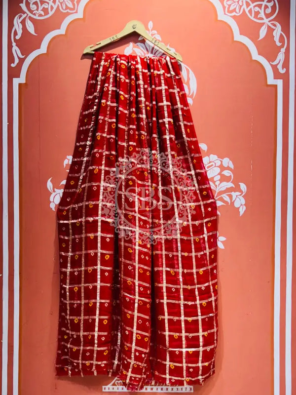 PURE GEORGETTE BHANDEJ GHATCHOLA SAREE Maroon / Free Size