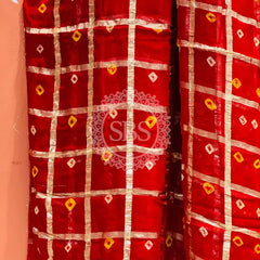 PURE GEORGETTE BHANDEJ GHATCHOLA SAREE Red / Free Size