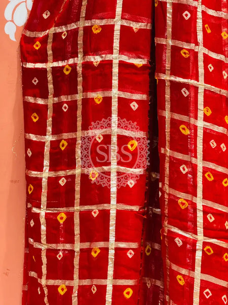 PURE GEORGETTE BHANDEJ GHATCHOLA SAREE Red / Free Size