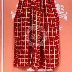 PURE GEORGETTE BHANDEJ GHATCHOLA SAREE Red / Free Size