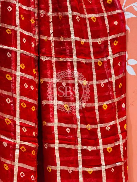 PURE GEORGETTE BHANDEJ GHATCHOLA SAREE Red / Free Size