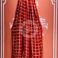 PURE GEORGETTE BHANDEJ GHATCHOLA SAREE Red / Free Size