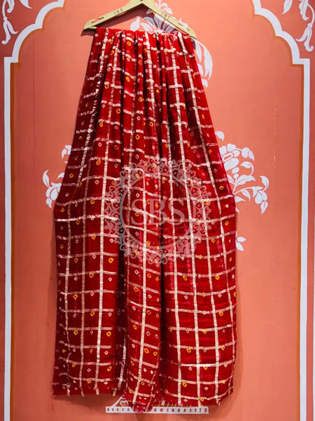PURE GEORGETTE BHANDEJ GHATCHOLA SAREE Red / Free Size