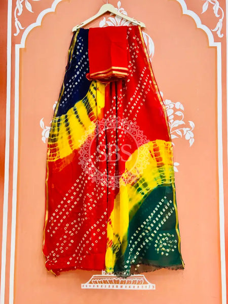 PURE GEORGETTE BHANDEJ SAREE Multi / Free Size