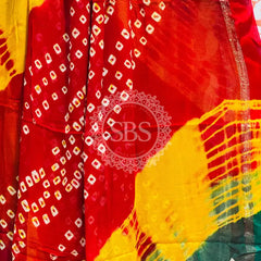 PURE GEORGETTE BHANDEJ SAREE Multicolor / Free Size