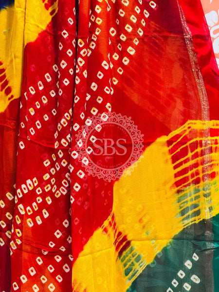 PURE GEORGETTE BHANDEJ SAREE Multicolor / Free Size
