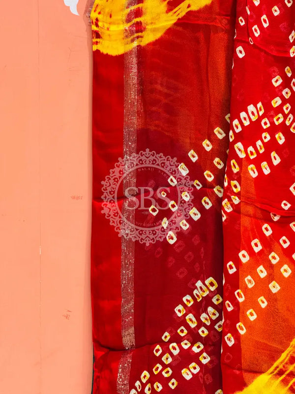 PURE GEORGETTE BHANDEJ SAREE Multicolor / Free Size