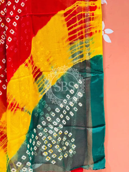 PURE GEORGETTE BHANDEJ SAREE Multicolor / Free Size