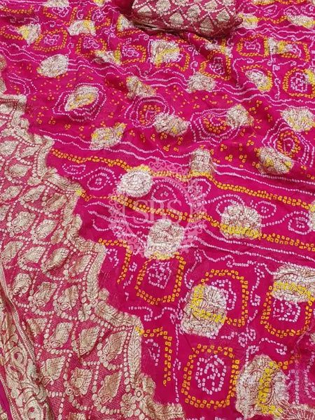 PURE GEORGETTE BHANDEJ SAREE Pink / Free Size