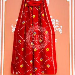 PURE GEORGETTE BHANDEJ SAREE Red / Free Size