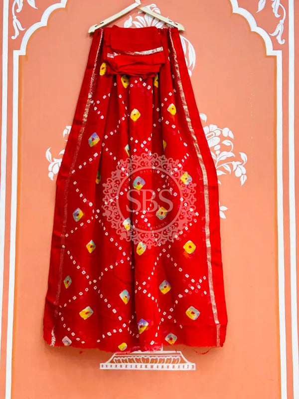 PURE GEORGETTE BHANDEJ SAREE Red / Free Size