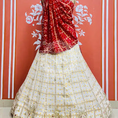 PURE GEORGETTE GHATCHOLA LEHENGA Red & White / Free Size