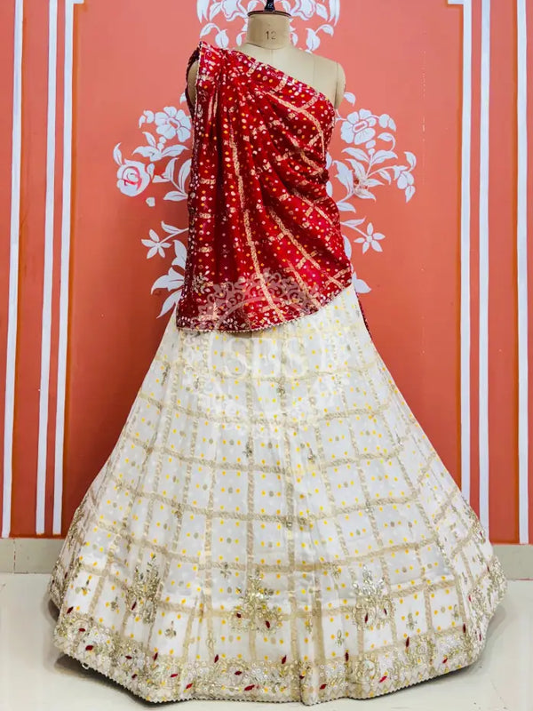 PURE GEORGETTE GHATCHOLA LEHENGA Red & White / Free Size
