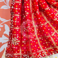 PURE GEORGETTE GHATCHOLA LEHENGA Red & White / Free Size