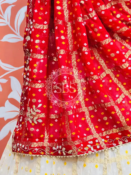 PURE GEORGETTE GHATCHOLA LEHENGA Red & White / Free Size