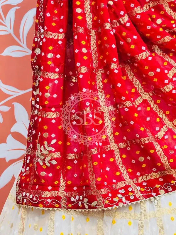 PURE GEORGETTE GHATCHOLA LEHENGA Red & White / Free Size