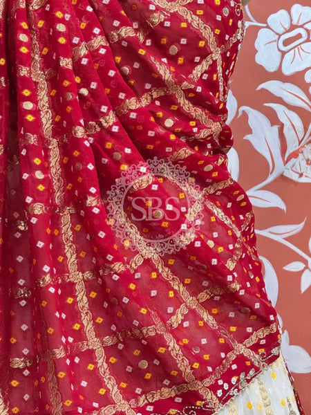 PURE GEORGETTE GHATCHOLA LEHENGA Red & White / Free Size