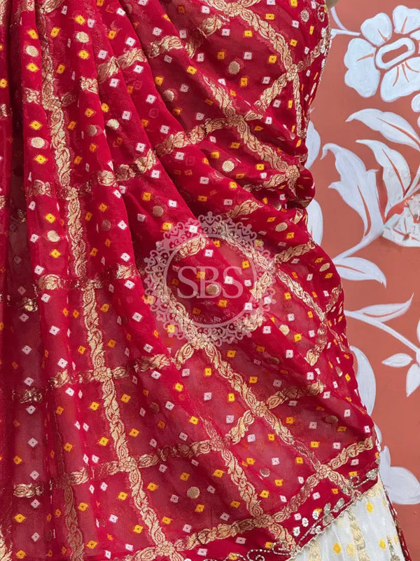 PURE GEORGETTE GHATCHOLA LEHENGA Red & White / Free Size