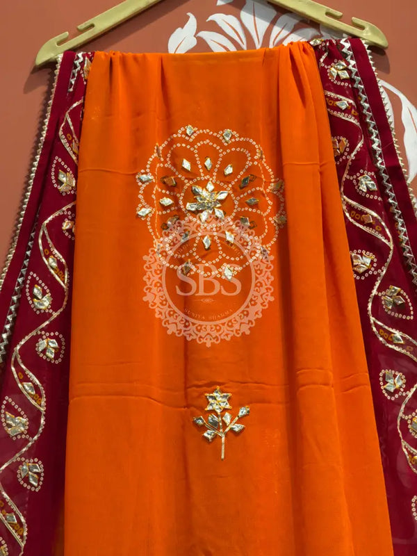 PURE GEORGETTE KACHI PATTI DUPATTA Orange / Free Size