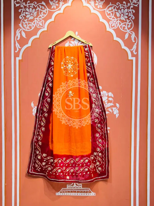 PURE GEORGETTE KACHI PATTI DUPATTA Orange / Free Size