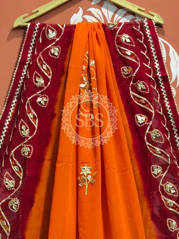 PURE GEORGETTE KACHI PATTI DUPATTA Orange / Free Size