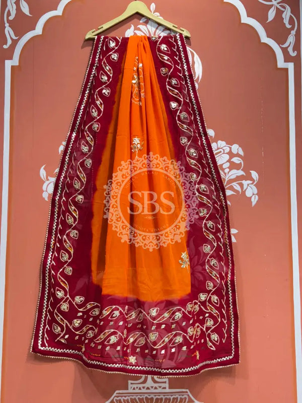 PURE GEORGETTE KACHI PATTI DUPATTA Orange / Free Size
