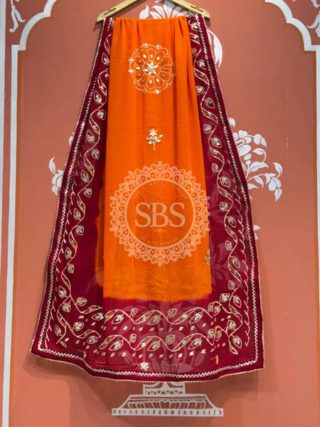 PURE GEORGETTE KACHI PATTI DUPATTA Orange / Free Size