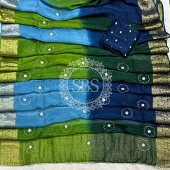 PURE HO SILK BOOTA SAREE Navy / Free Size