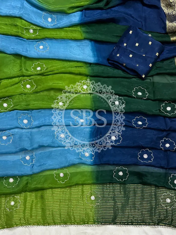 PURE HO SILK BOOTA SAREE Navy / Free Size