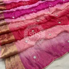 PURE HO SILK BOOTA SAREE Rani Pink / Free Size