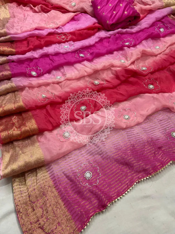 PURE HO SILK BOOTA SAREE Rani Pink / Free Size