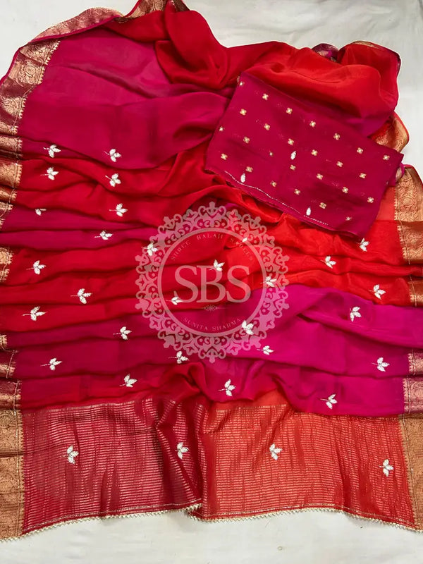 PURE HO SILK BOOTA SAREE Red