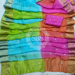 PURE HO SILK BOOTA SAREE Sky Blue / Free Size