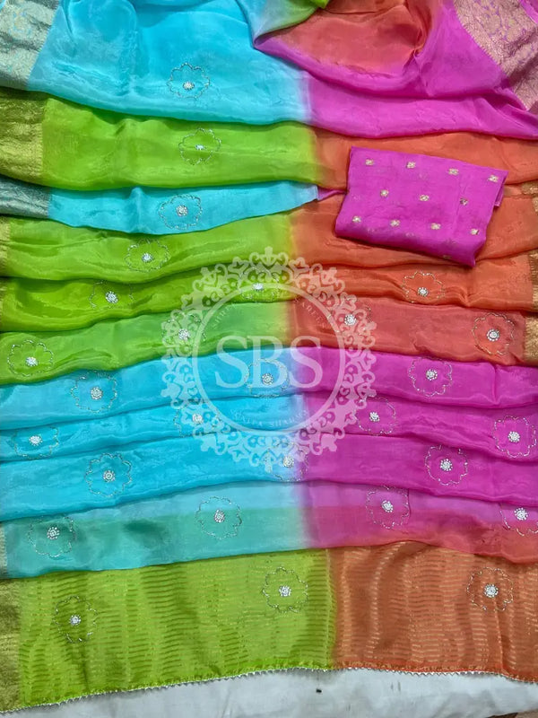 PURE HO SILK BOOTA SAREE Sky Blue / Free Size