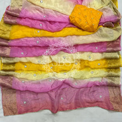 PURE HO SILK BOOTA SAREE Yellow / Free Size