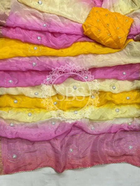 PURE HO SILK BOOTA SAREE Yellow / Free Size