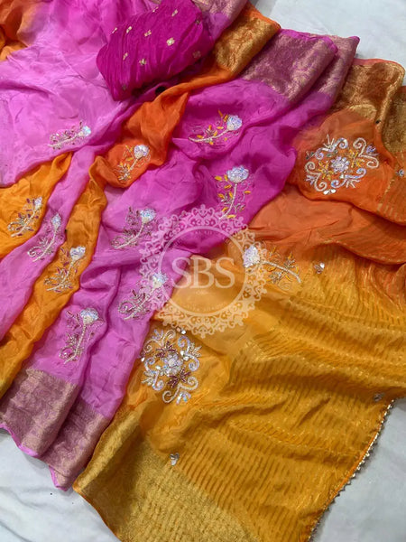 PURE HO SILK ZARI SAREE Orange / Free Size