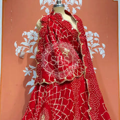 PURE JAIPURI GEORGETTE GOTA LEHENGA Red / Free Size