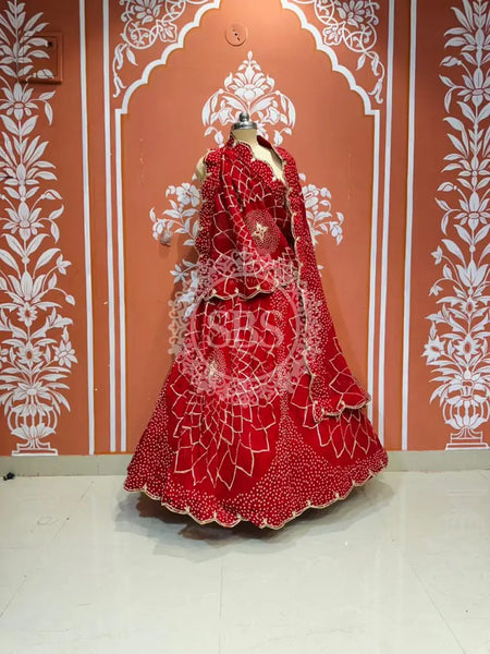 PURE JAIPURI GEORGETTE GOTA LEHENGA Red / Free Size