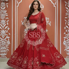 PURE JAIPURI GEORGETTE GOTA LEHENGA Red / Free Size