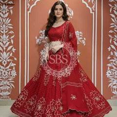 PURE JAIPURI GEORGETTE GOTA LEHENGA Red / Free Size