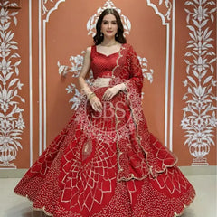 PURE JAIPURI GEORGETTE GOTA LEHENGA Red / Free Size