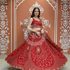PURE JAIPURI GEORGETTE GOTA LEHENGA Red / Free Size