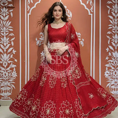 PURE JAIPURI GEORGETTE GOTA LEHENGA Red / Free Size