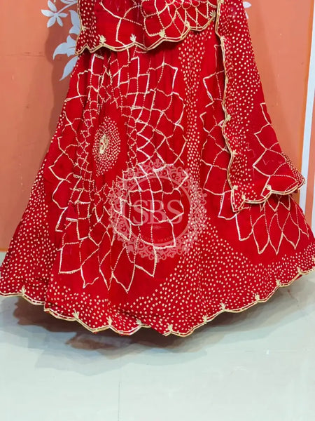 PURE JAIPURI GEORGETTE GOTA LEHENGA Red / Free Size