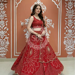 PURE JAIPURI GEORGETTE GOTA LEHENGA Red / Free Size