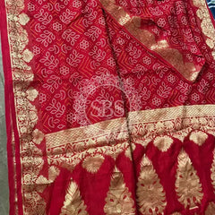 PURE MOONGA SILK BANDHANI SAREE Red / Free Size