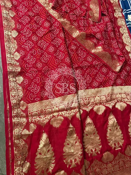 PURE MOONGA SILK BANDHANI SAREE Red / Free Size