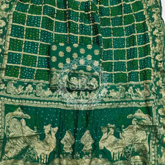 PURE MOONGA SILK GHATCHOLA BHANDEJ SAREE Green / Free Size